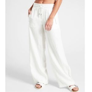 Athleta White Cabo Linen Wide Leg Tall Pants Women's 10